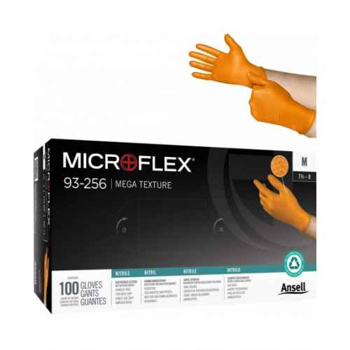 RĘKAWICE RĘKAWICZKI JEDNORAZOWE NITRYLOWE DLA MECHANIKÓW MICROFLEX MEGA TEXTURE 93-256 ANSELL 100 SZT