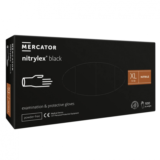 Rękawiczki nitrylowe czarne bezpudrowe NITRYLEX PF BLACK Mercator Medical opak 100 szt