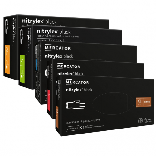 Rękawiczki nitrylowe czarne bezpudrowe NITRYLEX PF BLACK Mercator Medical opak 100 szt
